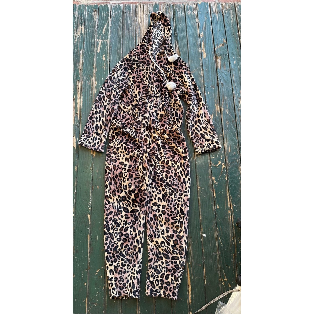 Soft & Cozy Company Leopard Print Hooded Pajama Jumpsuit One Piece Suit M/L